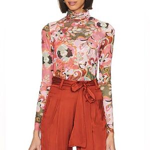 Misa Los Angeles XL Nadja Top Blouse Mesh Floral Long Sleeve Y2K Turtleneck